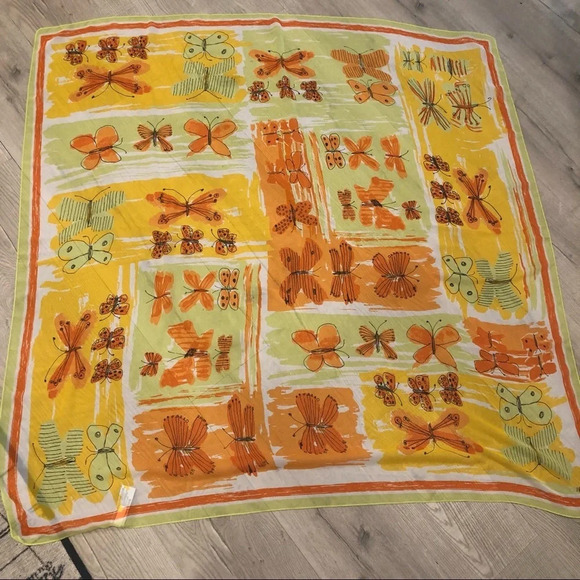 44” Square Large Vera for Target Orange Butterfly Chiffon Scarf - Picture 7 of 7